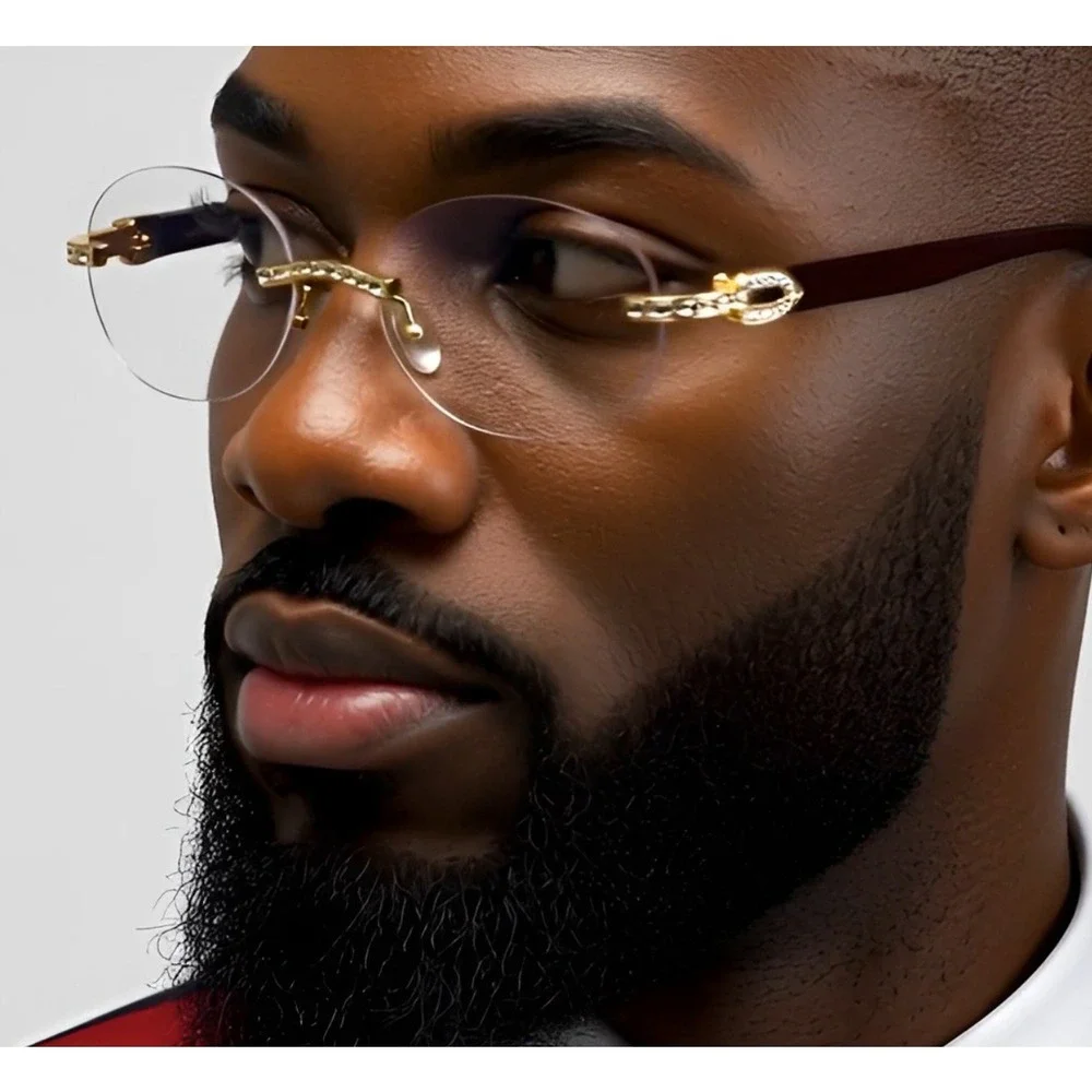 Fashion Sunglasses Men Rhinestone Wood Grain Frame Hip‎ Hop Shades Retro Classic